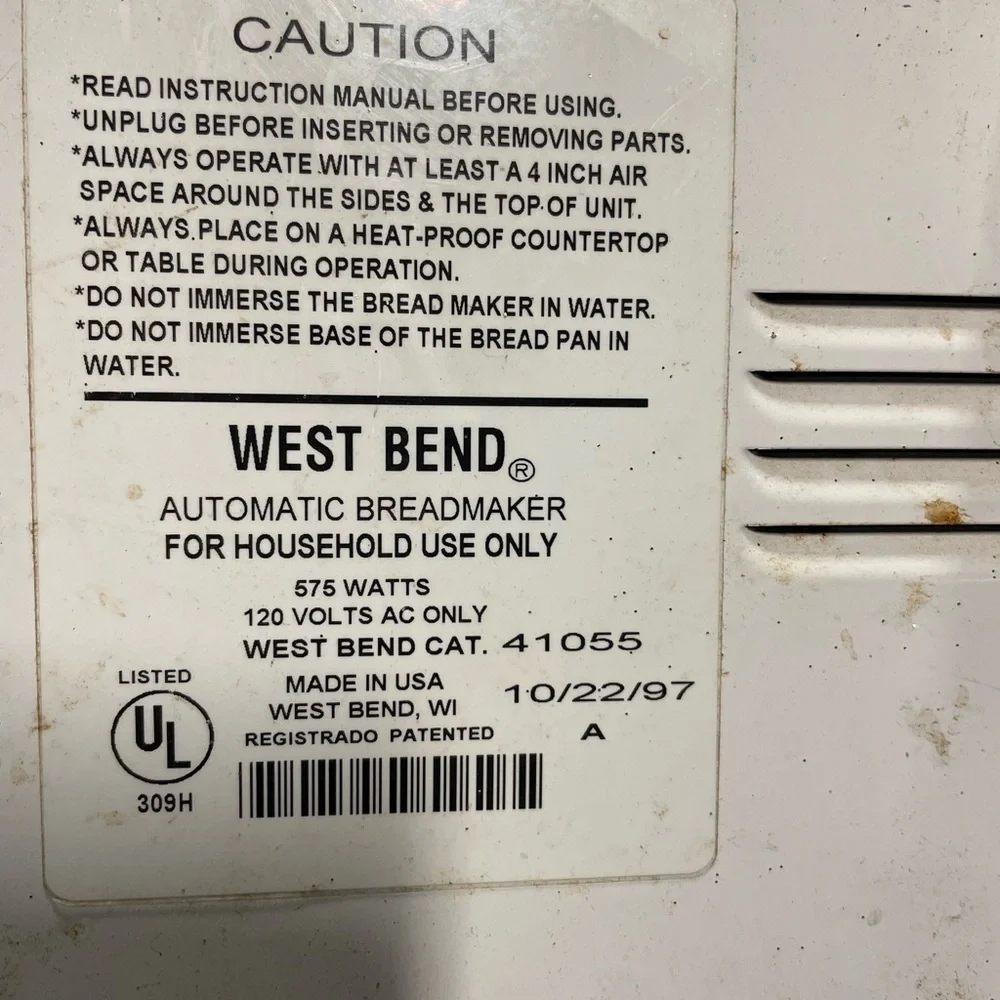 West Bend Bread Pan and Paddle for Automatic Bread Maker Model 41055 Replacement
